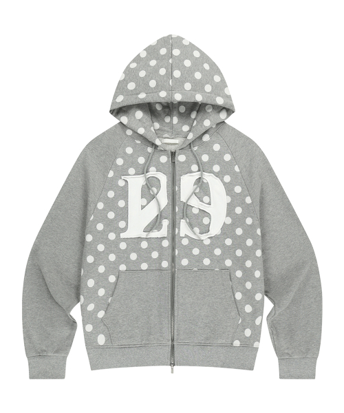 129 LOGO PATCH HOODIE ZIP-UP DOT MELANGE