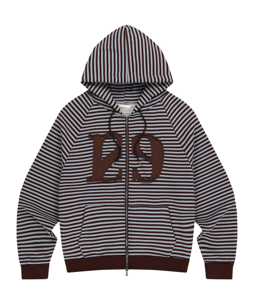 129 LOGO PATCH HOODIE ZIP-UP STRIPE BROWN