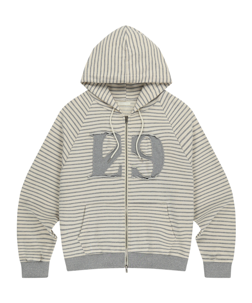 129 LOGO PATCH HOODIE ZIP-UP STRIPE IVORY