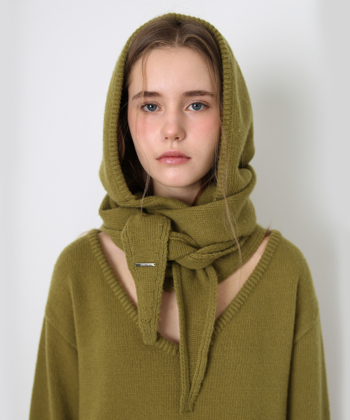 Soft Hood Wool Muffler - Olive