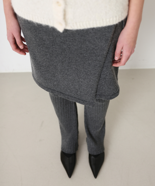 Layered Knit Wrap Set Pant - 차콜