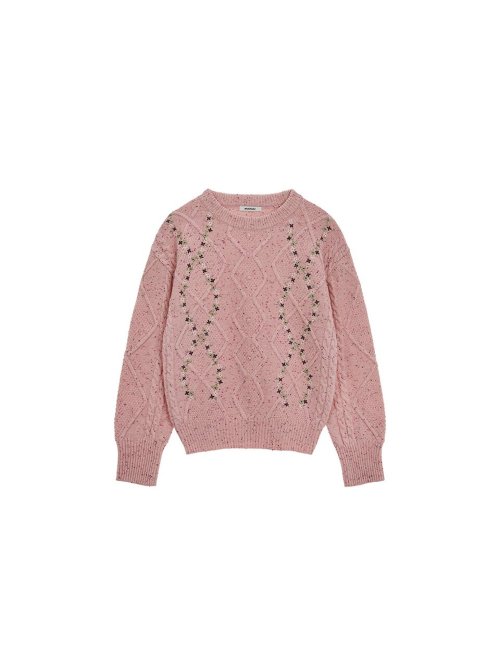 Flower Embroidery Cable Knit Pullover MU2599PO902M_2color