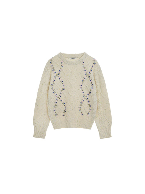 Flower Embroidery Cable Knit Pullover MU2599PO902M_2color