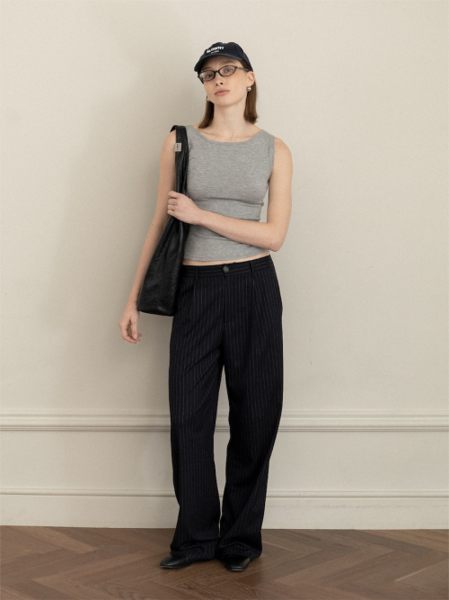 G GENTLE WIDE LEG PINSTRIPE PANTS (NAVY)