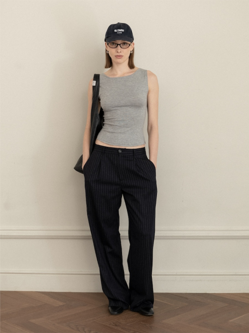 G GENTLE WIDE LEG PINSTRIPE PANTS (NAVY)