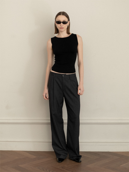 G GENTLE WIDE LEG PINSTRIPE PANTS (GRAY)