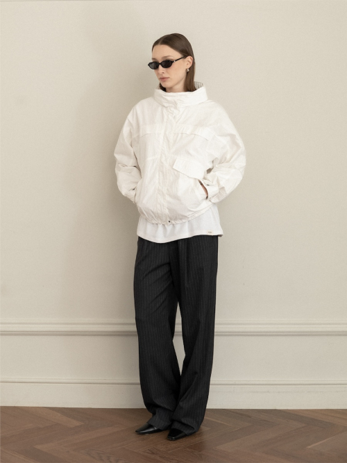 G GENTLE WIDE LEG PINSTRIPE PANTS (GRAY)