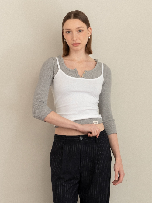 3/4 G WAFFLE BUTTON FLY TEE (GRAY)