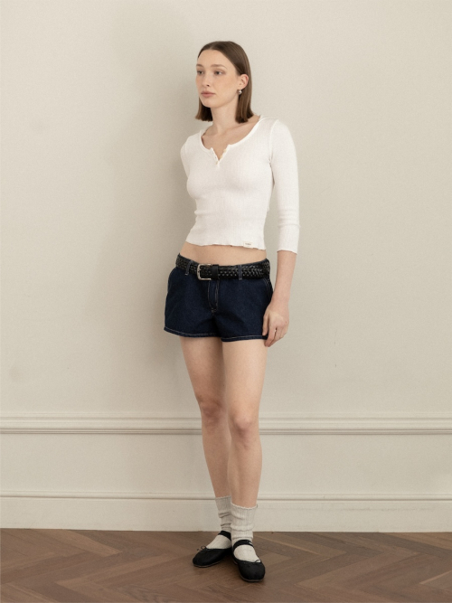 3/4 G WAFFLE BUTTON FLY TEE (WHITE)
