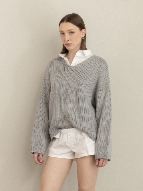 G COZY OVER KNIT TOP (GRAY)
