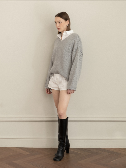 G COZY OVER KNIT TOP (GRAY)