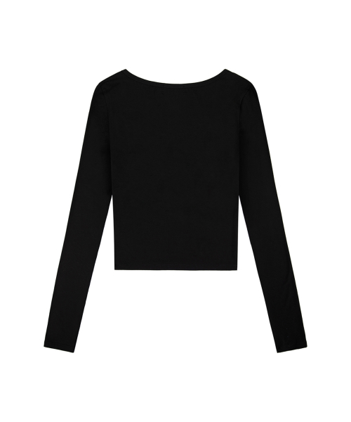 Script Logo V-neck Wrap Long Sleeve - Black
