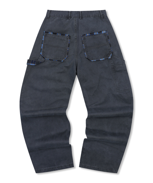 XP308 체크 카펜터 워싱 코튼 팬츠 (CHARCOAL)