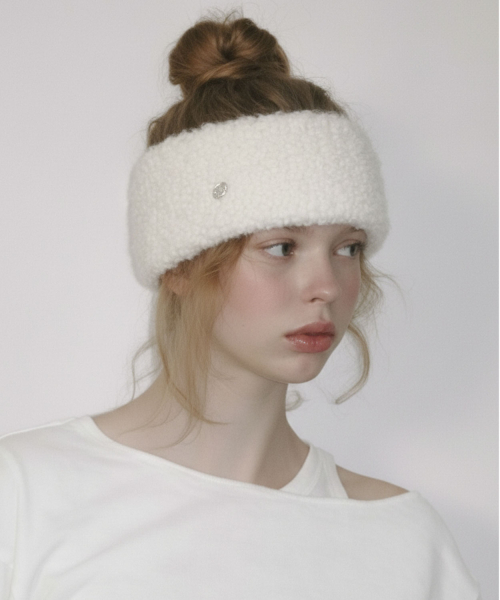 [Rabbit Fur] Coin Hair Bandana Ivory