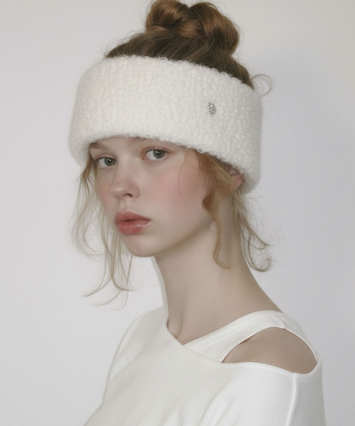 [Rabbit Fur] Coin Hair Bandana Ivory