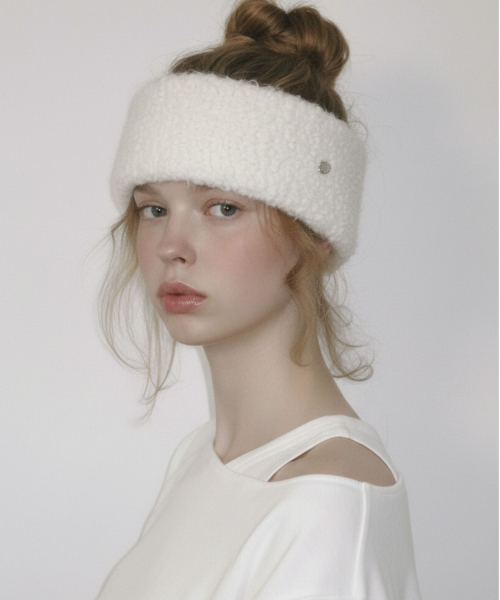 [Rabbit Fur] Coin Hair Bandana Ivory