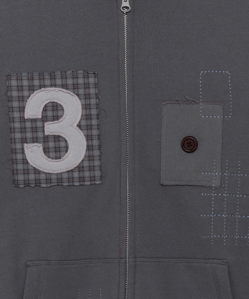 TCM 3 stitch hooded zip-up (dark grey)