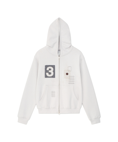 TCM 3 stitch hooded zip-up (grey beige)