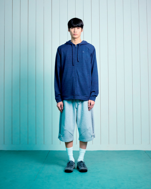 TCM texture flow hooded zip-up (navy)