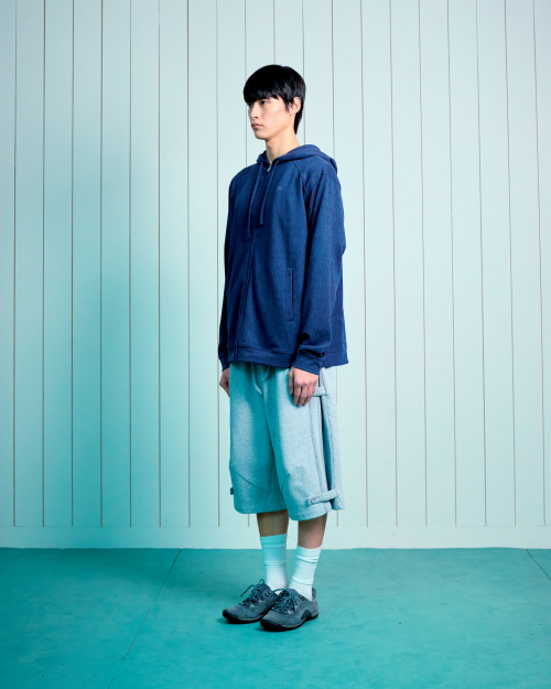 TCM texture flow hooded zip-up (navy)