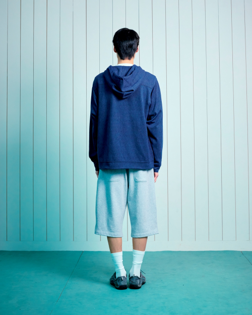 TCM texture flow hooded zip-up (navy)