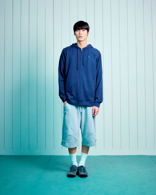 TCM texture flow hooded zip-up (navy)