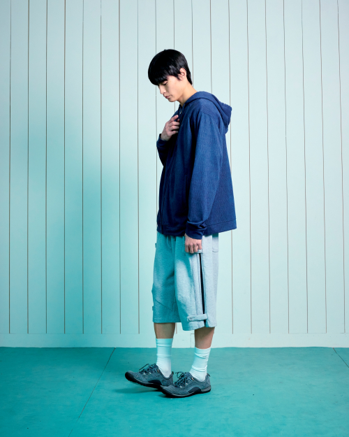 TCM texture flow hooded zip-up (navy)