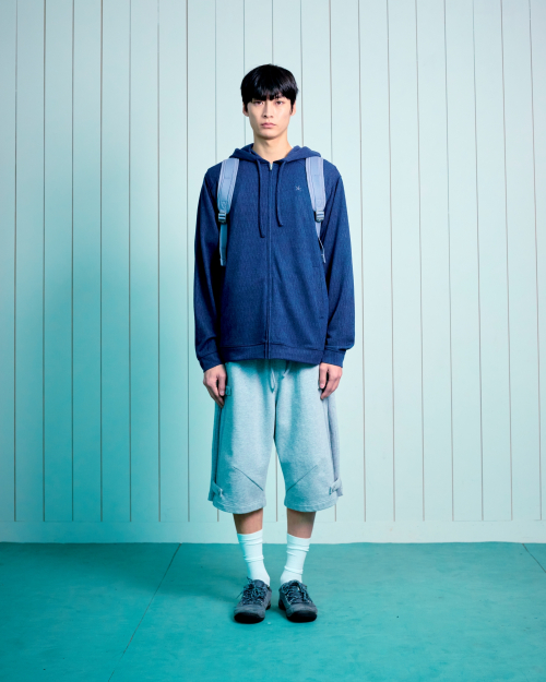 TCM texture flow hooded zip-up (navy)