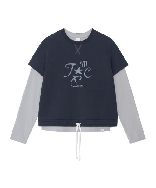 (w) TCM crack string layered long sleeve (navy)