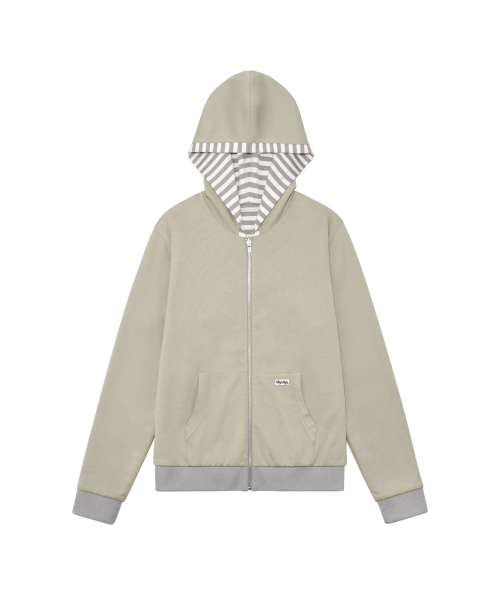 TCM reversible stripe hooded zip-up (beige)