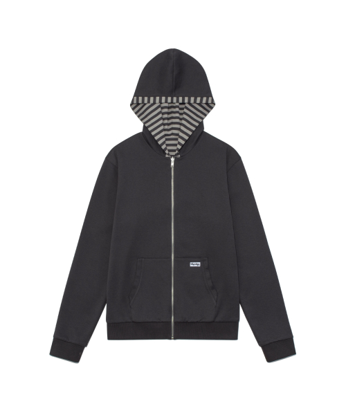 TCM reversible stripe hooded zip-up (charcoal)
