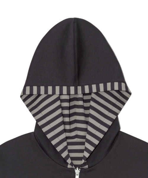 TCM reversible stripe hooded zip-up (charcoal)