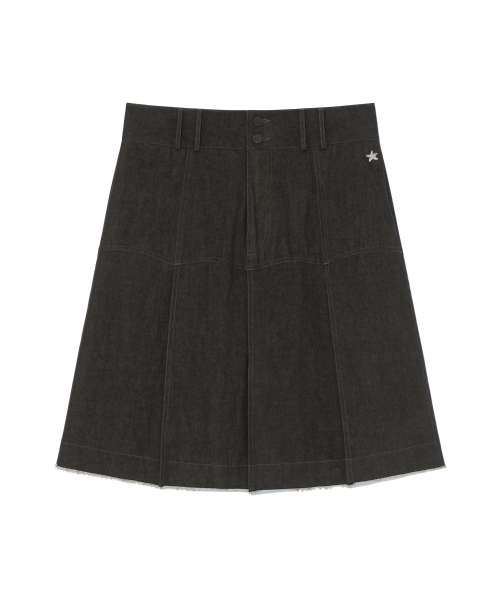 (w) TCM vintage denim pleated skirt (vintage brown)