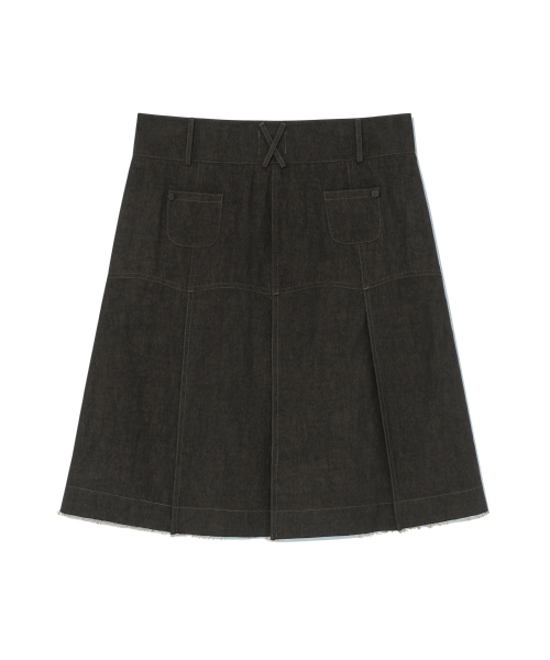 (w) TCM vintage denim pleated skirt (vintage brown)