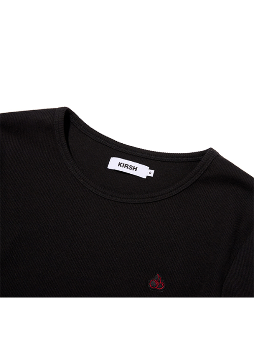 SMALL CHERRY SLIM-FIT RIBBED LONG SLEEVE [BKA]