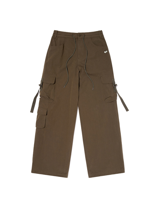 PLAIN NYLON CARGO PANTS [KHA]