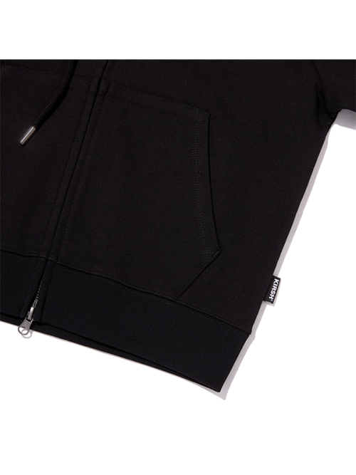 PLAIN SLIM-FIT HOODED ZIP-UP [BKA]