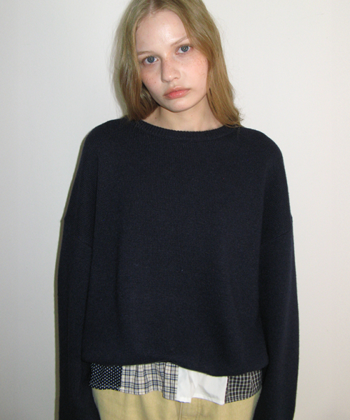 PATCHWORK FRILL KNIT PULLOVER NAVY