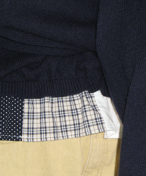 PATCHWORK FRILL KNIT PULLOVER NAVY