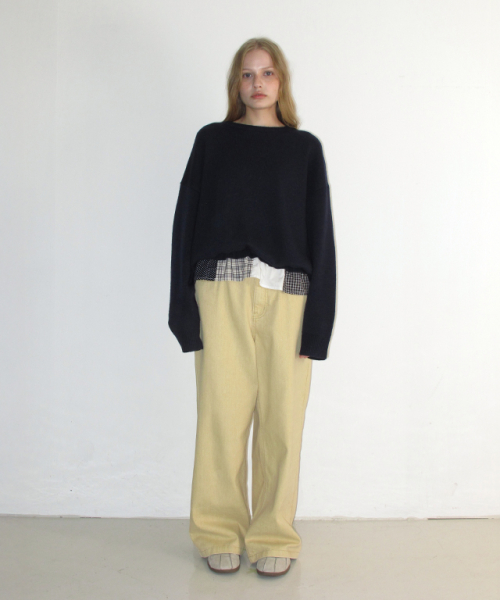 PATCHWORK FRILL KNIT PULLOVER NAVY