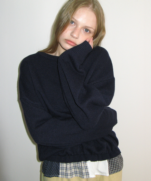 PATCHWORK FRILL KNIT PULLOVER NAVY