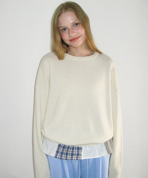 PATCHWORK FRILL KNIT PULLOVER IVORY