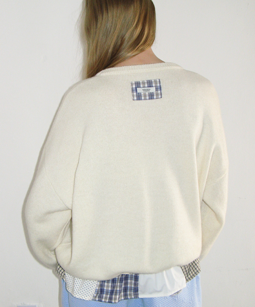 PATCHWORK FRILL KNIT PULLOVER IVORY