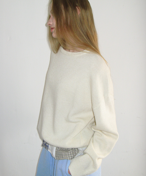 PATCHWORK FRILL KNIT PULLOVER IVORY