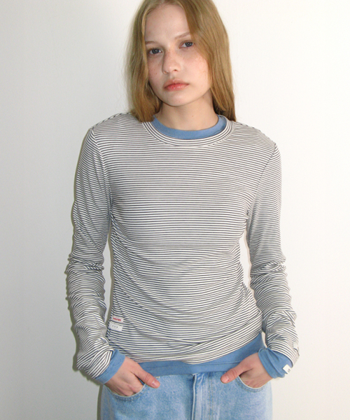 SOFT MINI LABEL LONG SLEEVE BLACK STRIPE