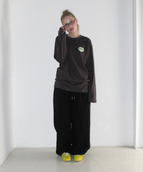 SUBTLE LOGO WIDE SWEAT PANTS BLACK