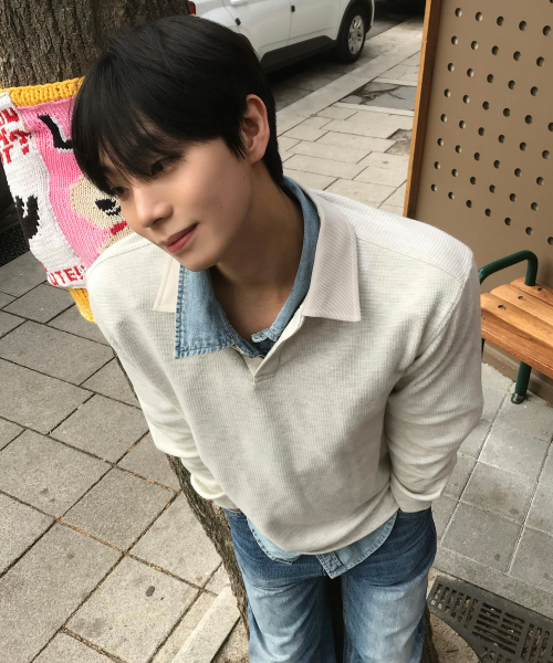 Twill Collar Oversized Fit Sweatshirt