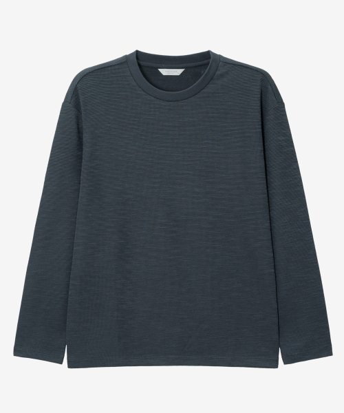 Sakariva Slub Round Long Sleeve T-Shirt - 2color