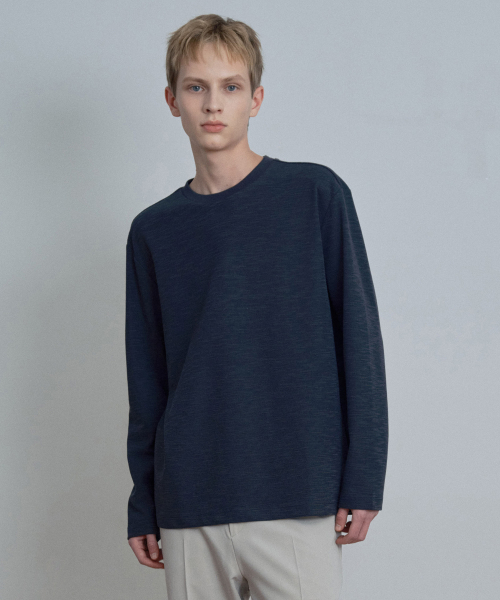 Sakariva Slub Round Long Sleeve T-Shirt - 2color