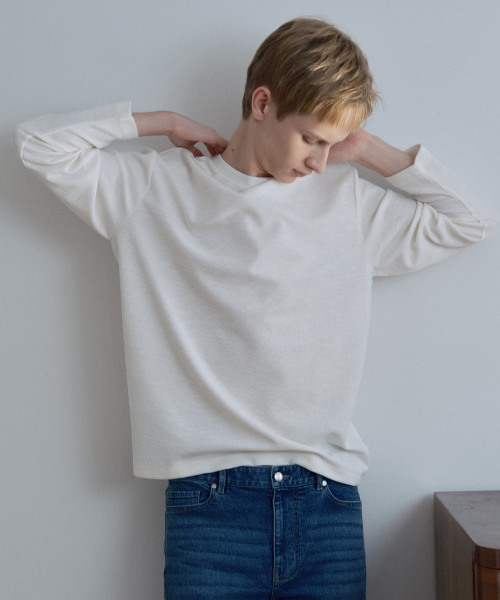 Sakariva Slub Round Long Sleeve T-Shirt - 2color